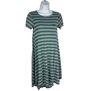 LuLaRoe Simply Comfortable Striped Short Sleeve Swing Dress XXS Blue Green